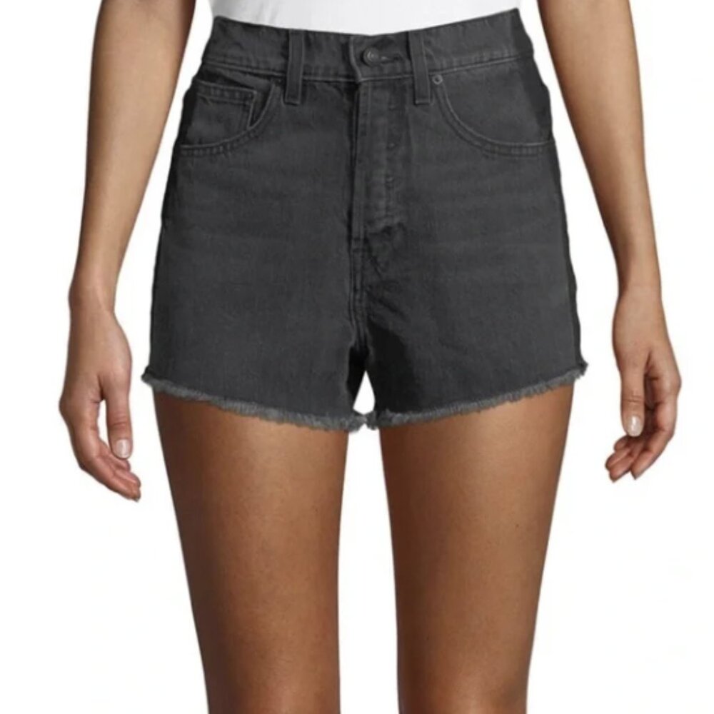 Derek Lam 10 Crosby DREW Two-Tone Black Denim High Rise Cut Off Jean Shorts - Picture 2 of 14